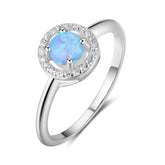 Round Blue Opal Zircon Soleste Halo Sterling Silver Ring